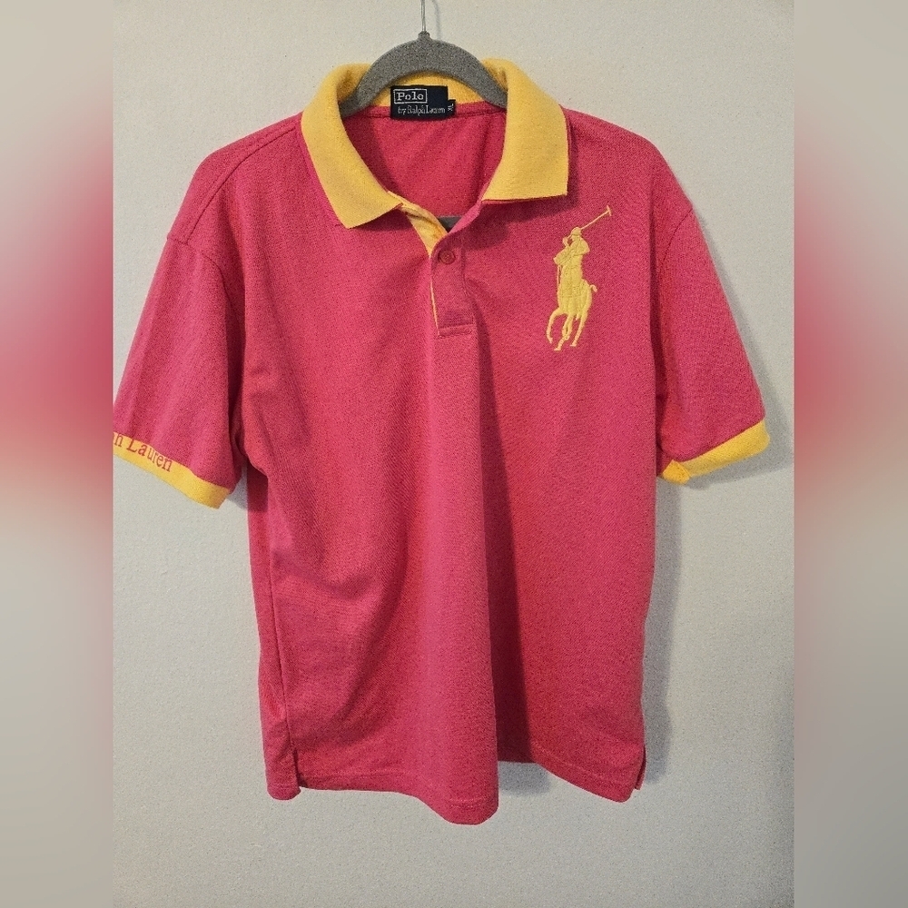 Polo Ralph Lauren Pink & Yellow Big Pony Polo Kids Size XL EUC